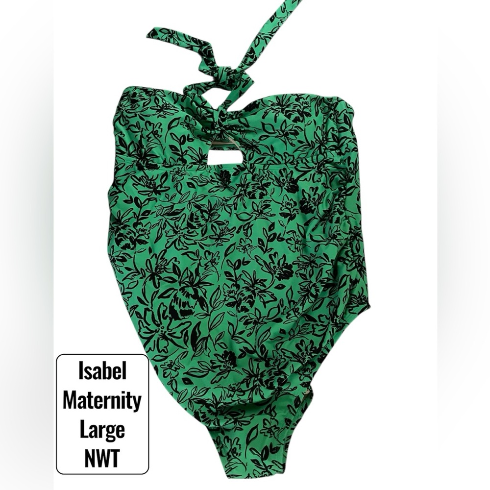 Size L Isabel Maternity Green & Black floral one piece swim suit